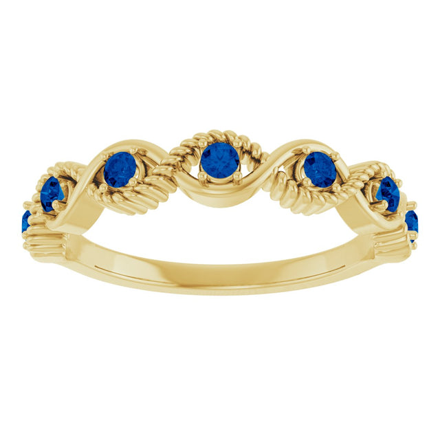 14K Gold Round Natural Blue Sapphire Accented Stackable Ring – 2mm Stones - Yellow Gold - view 8