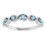 14K Gold Round Natural Aquamarine Accented Stackable Ring – 2mm Stones - White Gold - view 8