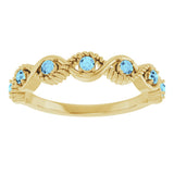 14K Gold Round Natural Aquamarine Accented Stackable Ring – 2mm Stones - Yellow Gold - view 8