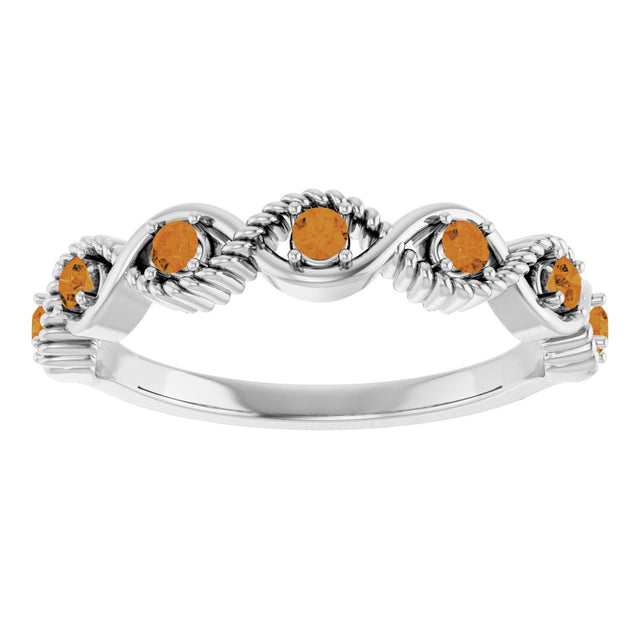 Platinum Round Natural Citrine Accented Stackable Ring – 2mm Stones - view 8
