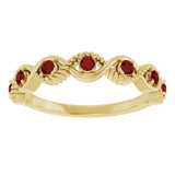 14K Gold Round Natural Mozambique Garnet Accented Stackable Ring – 2mm Stones - Yellow Gold - view 8