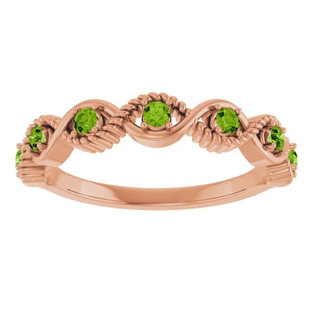 14K Gold Round Natural Peridot Accented Stackable Ring – 2mm Stones - Rose Gold - view 8