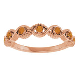14K Gold Round Natural Citrine Accented Stackable Ring – 2mm Stones - Rose Gold - view 8