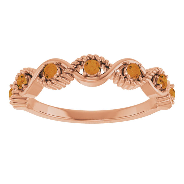 14K Gold Round Natural Citrine Accented Stackable Ring – 2mm Stones - Rose Gold - view 8