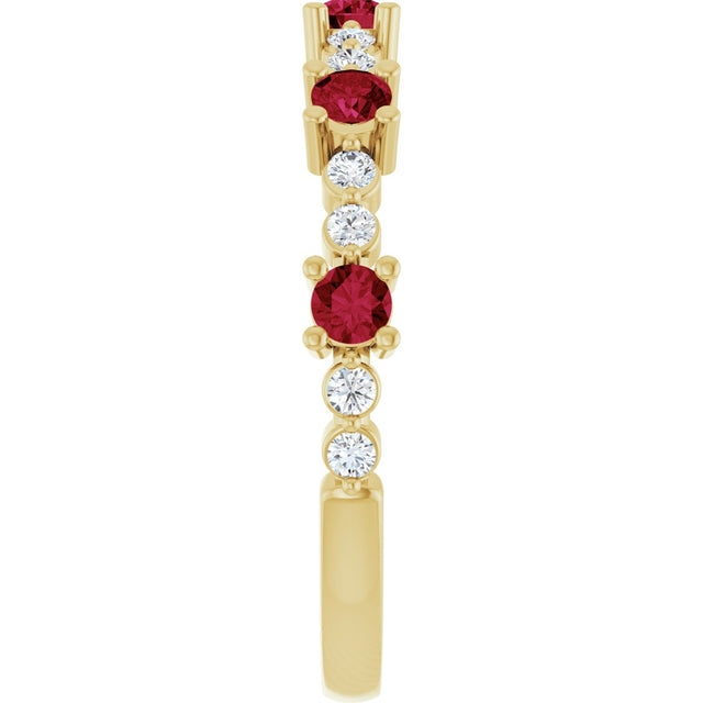 14K Gold Round Lab-Grown Ruby Accented Stackable Ring – 2.5mm Stones - Yellow Gold - view 9