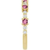 14K Gold Round Natural Pink Tourmaline Accented Stackable Ring – 2.5mm Stones - Yellow Gold - view 9