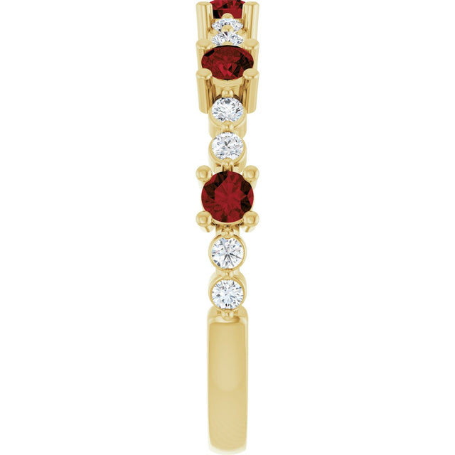 14K Gold Round Natural Mozambique Garnet Accented Stackable Ring – 2.5mm Stones - Yellow Gold - view 9