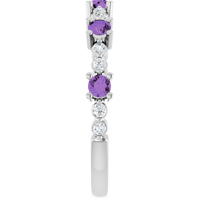 Platinum Round Natural Amethyst Accented Stackable Ring – 2.5mm Stones - view 9