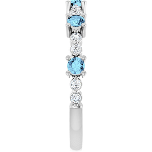 Platinum Round Natural Aquamarine Accented Stackable Ring – 2.5mm Stones - view 9