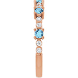 14K Gold Round Natural Aquamarine Accented Stackable Ring – 2.5mm Stones - Rose Gold - view 9
