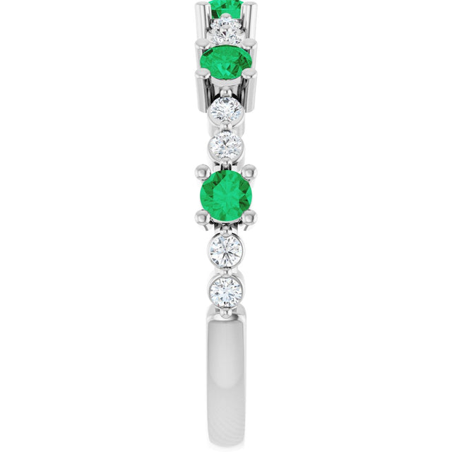 14K Gold Round Natural Emerald Accented Stackable Ring – 2.5mm Stones - White Gold - view 9