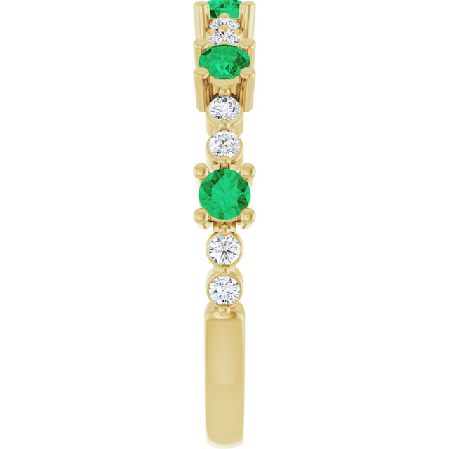 14K Gold Round Natural Emerald Accented Stackable Ring – 2.5mm Stones - Yellow Gold - view 9
