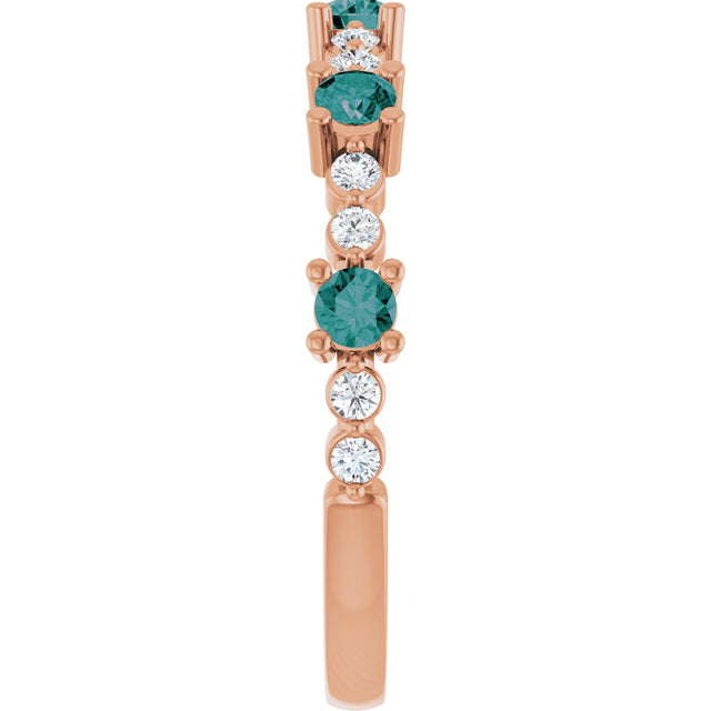 14K Gold Round Lab-Grown Alexandrite Accented Stackable Ring – 2.5mm Stones - Rose Gold - view 9