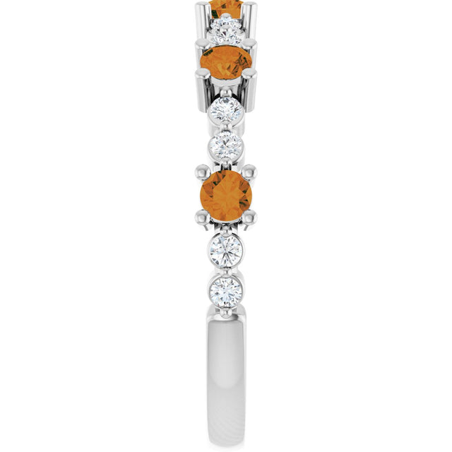Platinum Round Natural Citrine Accented Stackable Ring – 2.5mm Stones - view 9