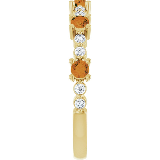 14K Gold Round Natural Citrine Accented Stackable Ring – 2.5mm Stones - Yellow Gold - view 9