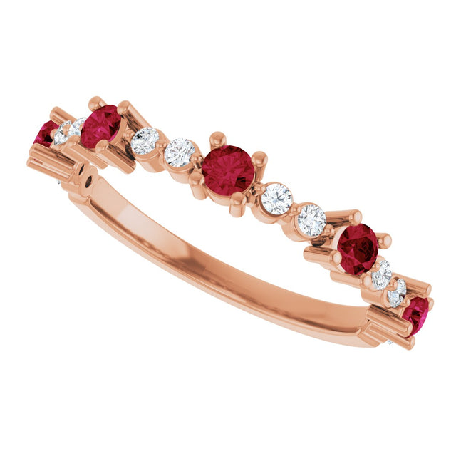14K Gold Round Natural Ruby Accented Stackable Ring – 2.5mm Stones - Rose Gold - view 10