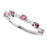 Platinum Round Natural Pink Tourmaline Accented Stackable Ring – 2.5mm Stones - view 10