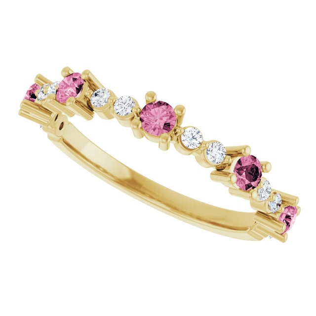 14K Gold Round Natural Pink Tourmaline Accented Stackable Ring – 2.5mm Stones - Yellow Gold - view 10