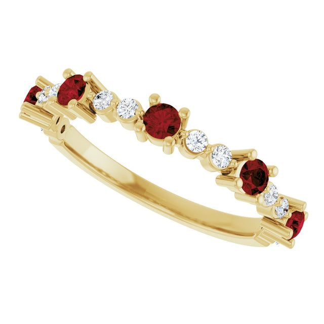 14K Gold Round Natural Mozambique Garnet Accented Stackable Ring – 2.5mm Stones - Yellow Gold - view 10