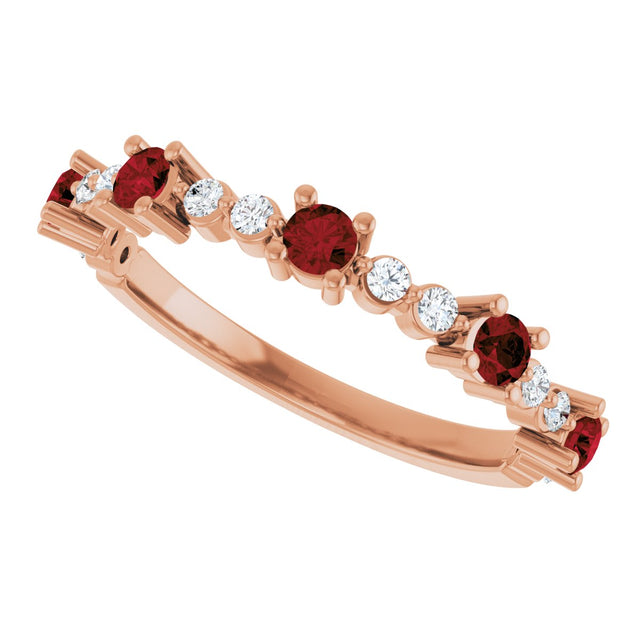 14K Gold Round Natural Mozambique Garnet Accented Stackable Ring – 2.5mm Stones - Rose Gold - view 10