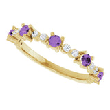 14K Gold Round Natural Amethyst Accented Stackable Ring – 2.5mm Stones - Yellow Gold - view 10