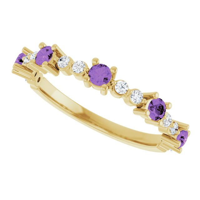 14K Gold Round Natural Amethyst Accented Stackable Ring – 2.5mm Stones - Yellow Gold - view 10