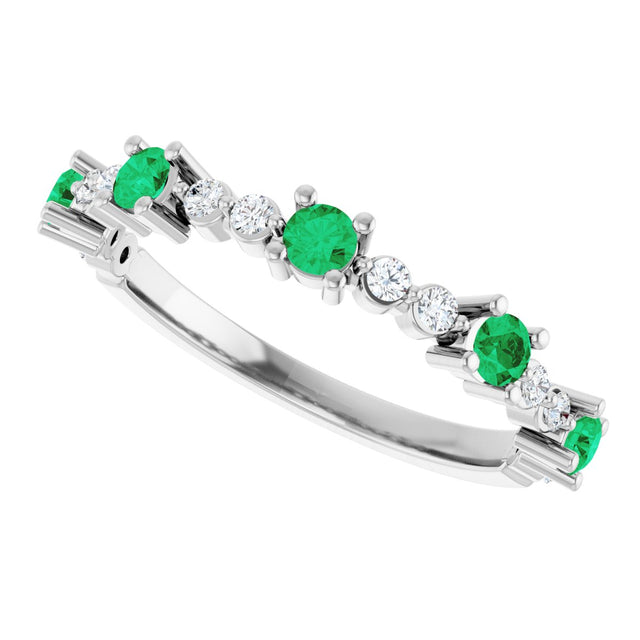 14K Gold Round Natural Emerald Accented Stackable Ring – 2.5mm Stones - White Gold - view 10