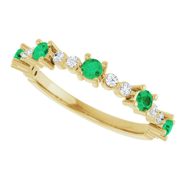 14K Gold Round Natural Emerald Accented Stackable Ring – 2.5mm Stones - Yellow Gold - view 10