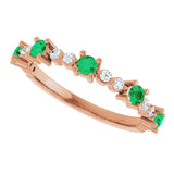 14K Gold Round Natural Emerald Accented Stackable Ring – 2.5mm Stones - Rose Gold - view 10