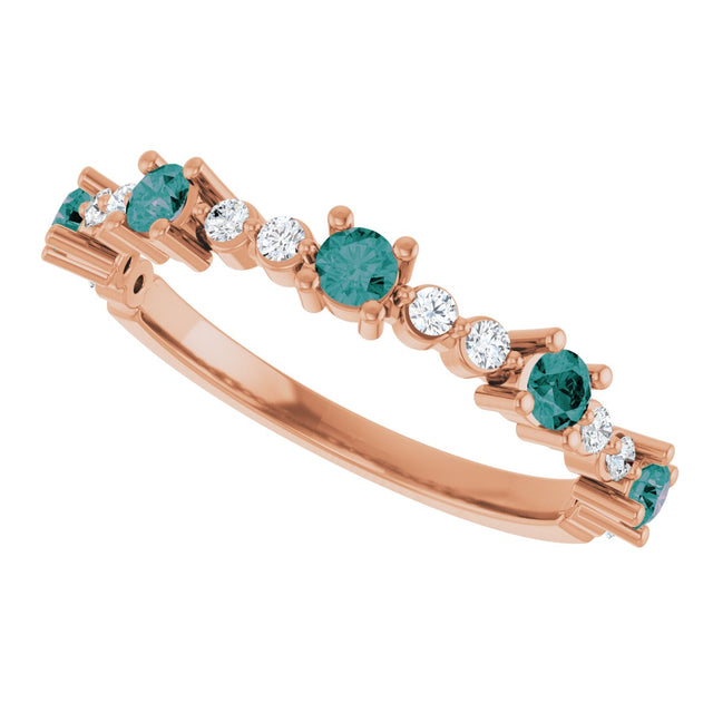 14K Gold Round Lab-Grown Alexandrite Accented Stackable Ring – 2.5mm Stones - Rose Gold - view 10