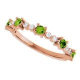 14K Gold Round Natural Peridot Accented Stackable Ring – 2.5mm Stones - Rose Gold - view 10