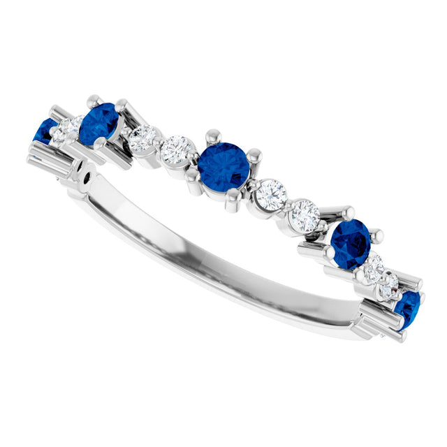 Platinum Round Natural Blue Sapphire Accented Stackable Ring – 2.5mm Stones - view 10
