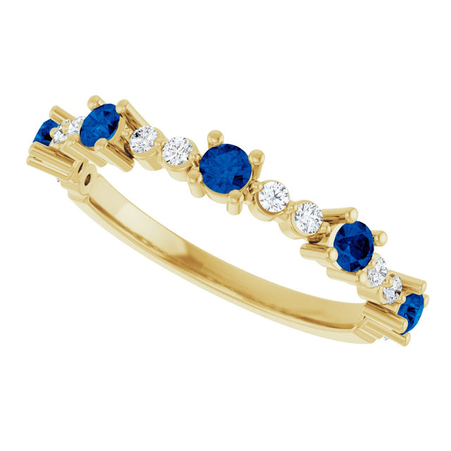 14K Gold Round Lab-Grown Blue Sapphire Accented Stackable Ring – 2.5mm Stones - Yellow Gold - view 10