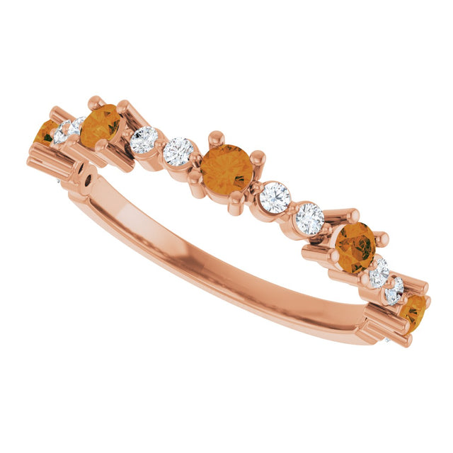 14K Gold Round Natural Citrine Accented Stackable Ring – 2.5mm Stones - Rose Gold - view 10