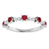 Platinum Round Lab-Grown Ruby Accented Stackable Ring – 2.5mm Stones - view 8