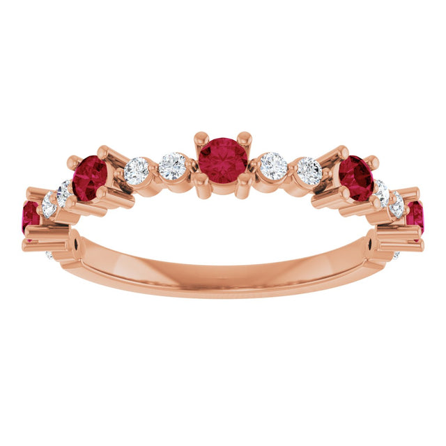 14K Gold Round Natural Ruby Accented Stackable Ring – 2.5mm Stones - Rose Gold - view 8