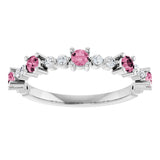 Platinum Round Natural Pink Tourmaline Accented Stackable Ring – 2.5mm Stones - view 8