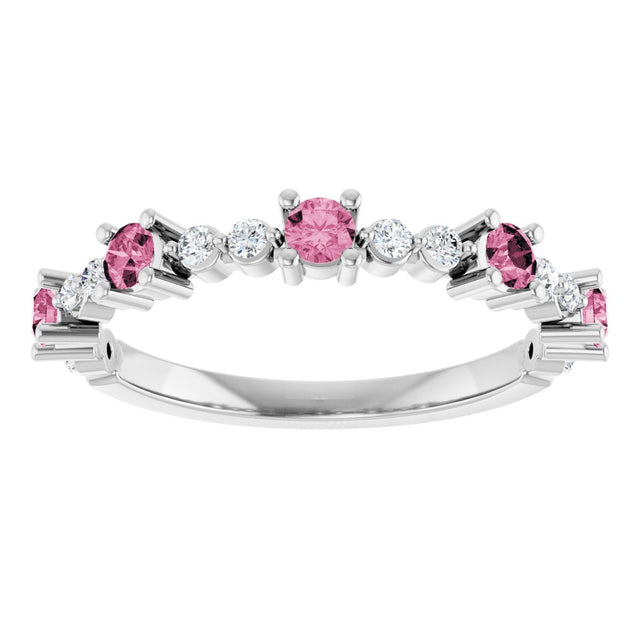 Platinum Round Natural Pink Tourmaline Accented Stackable Ring – 2.5mm Stones - view 8