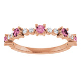 14K Gold Round Natural Pink Tourmaline Accented Stackable Ring – 2.5mm Stones - Rose Gold - view 8