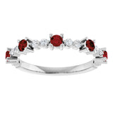 14K Gold Round Natural Mozambique Garnet Accented Stackable Ring – 2.5mm Stones - White Gold - view 8