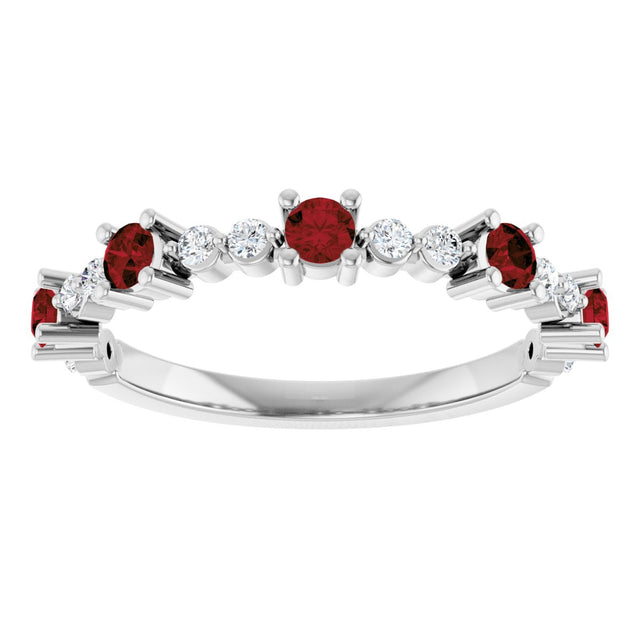 14K Gold Round Natural Mozambique Garnet Accented Stackable Ring – 2.5mm Stones - White Gold - view 8
