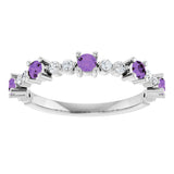 Platinum Round Natural Amethyst Accented Stackable Ring – 2.5mm Stones - view 8