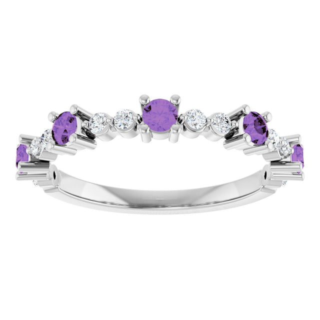Platinum Round Natural Amethyst Accented Stackable Ring – 2.5mm Stones - view 8