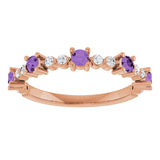 14K Gold Round Natural Amethyst Accented Stackable Ring – 2.5mm Stones - Rose Gold - view 8