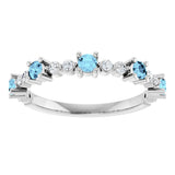 Platinum Round Natural Aquamarine Accented Stackable Ring – 2.5mm Stones - view 8