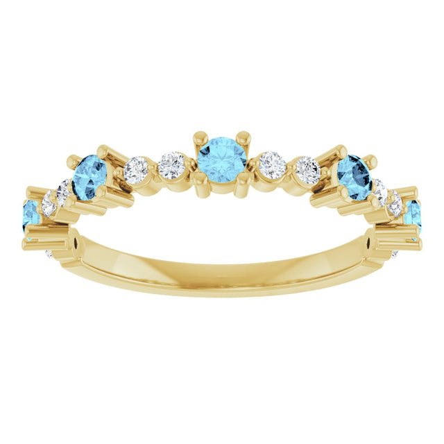 14K Gold Round Natural Aquamarine Accented Stackable Ring – 2.5mm Stones - Yellow Gold - view 8