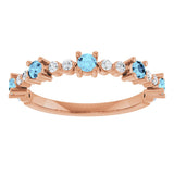 14K Gold Round Natural Aquamarine Accented Stackable Ring – 2.5mm Stones - Rose Gold - view 8