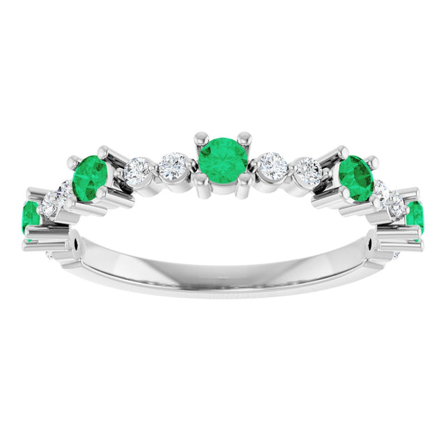 Platinum Round Lab-Grown Emerald Accented Stackable Ring – 2.5mm Stones - view 8