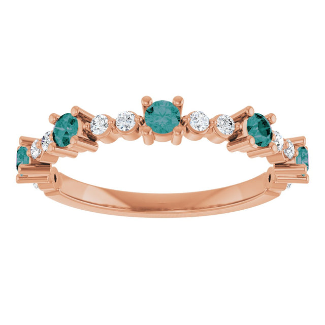14K Gold Round Natural Alexandrite Accented Stackable Ring – 2.5mm Stones - Rose Gold - view 8