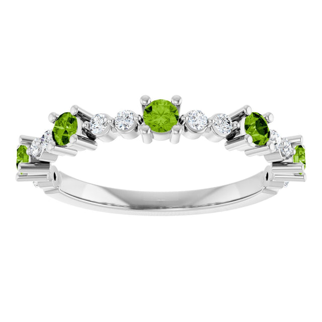 14K Gold Round Natural Peridot Accented Stackable Ring – 2.5mm Stones - White Gold - view 8